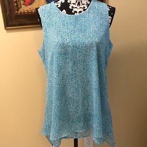 💎Fever Sleeveless layered chiffon style turquoise& white blouse